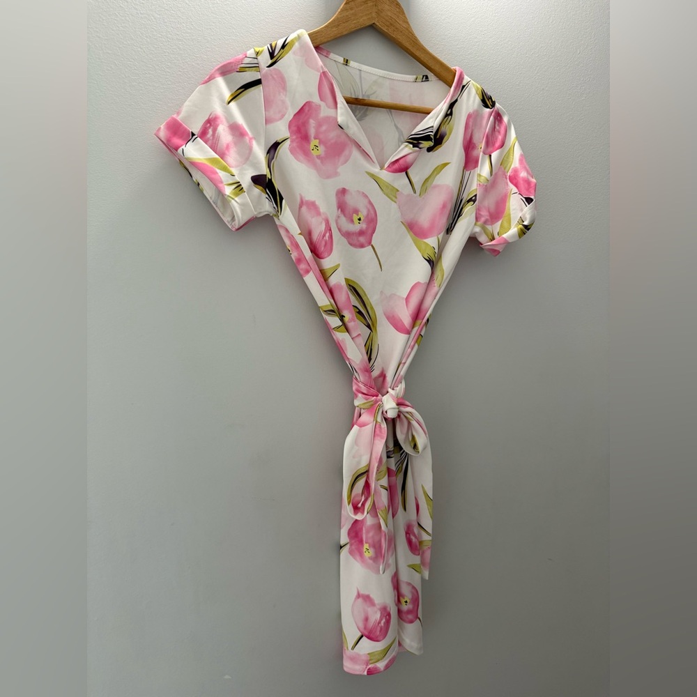 Floral Pink Wrap Dress - Watercolor Tulip Print
